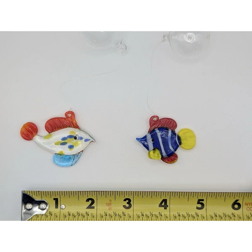 Lot of 2 LS Arts Blown Glass Floating Fish w Bubble Tropical Tank Aquarium Decor